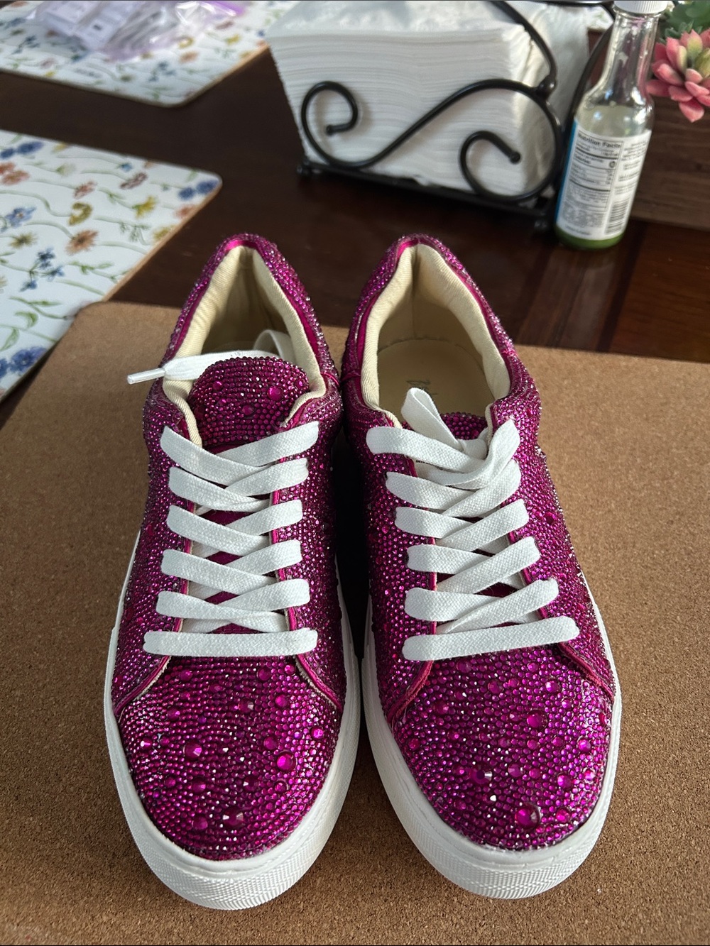 Betsey Johnson Hot Pink Crystal Lace-Up Sneakers